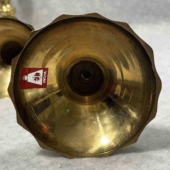 Vtg Solid Brass Spiral Swirl Twist Candlestick Holders Set of 3 Made In India - Picture 9 of 16